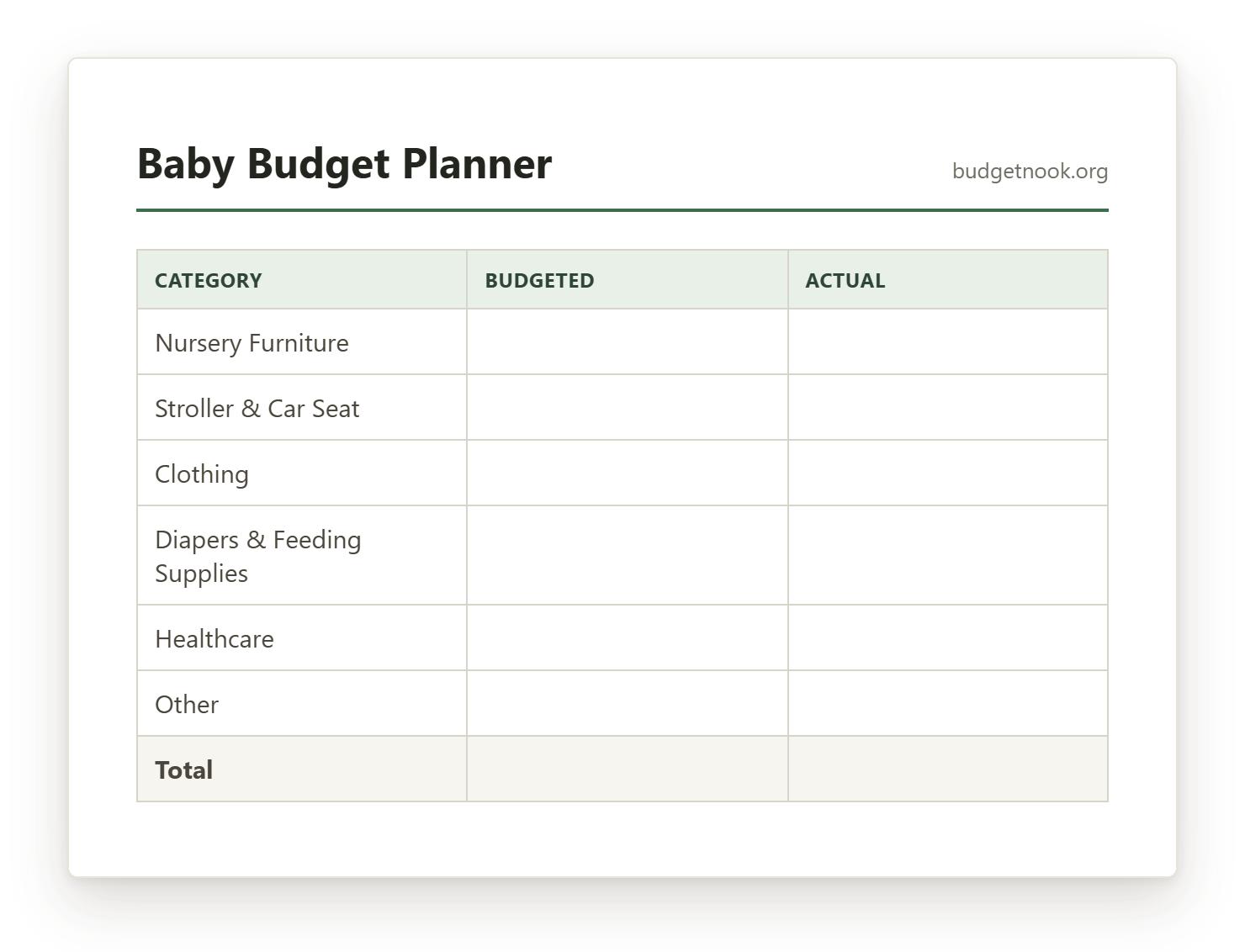 Preview of the Baby Budget Planner printable