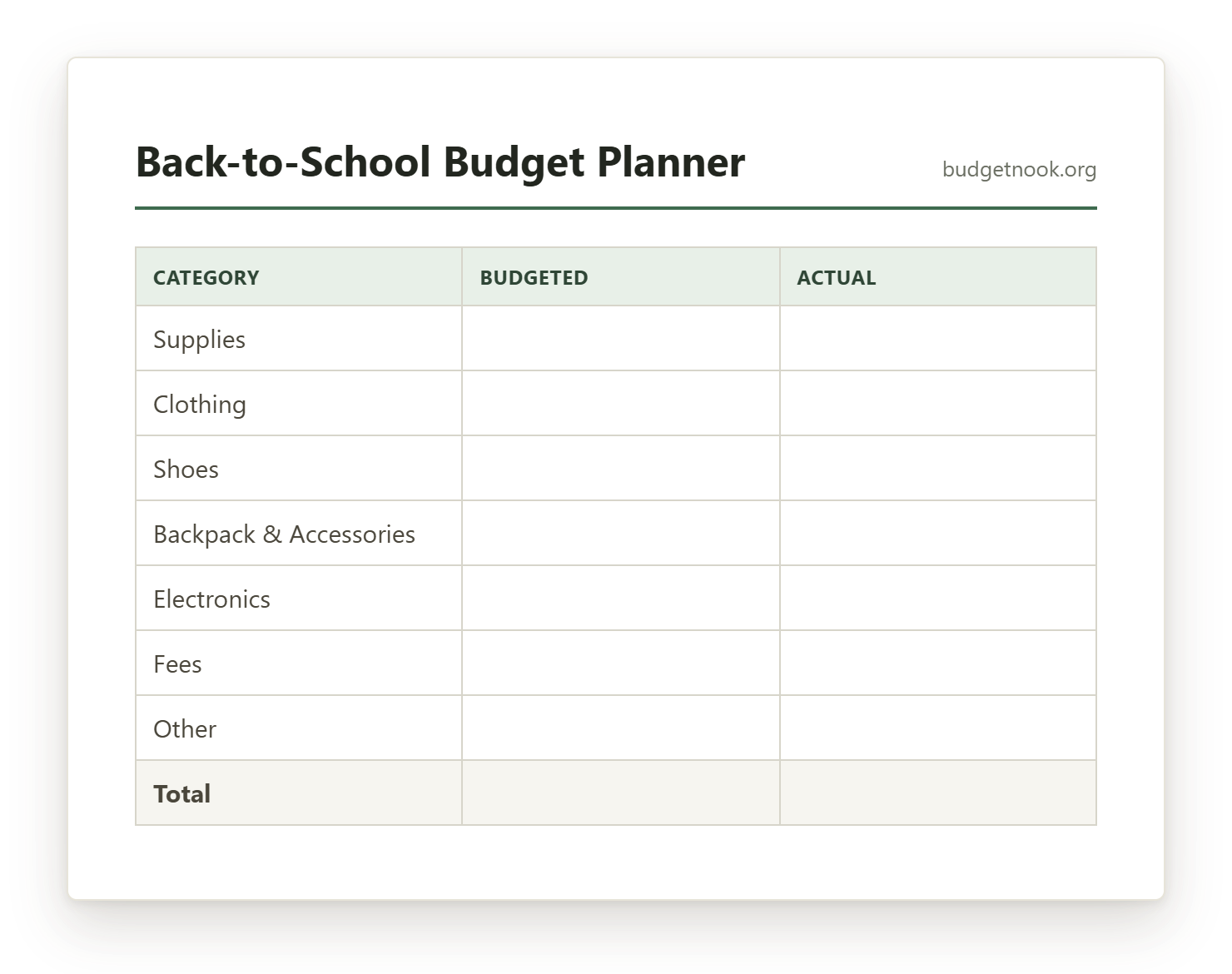 Preview of the Back-to-School Budget Planner printable