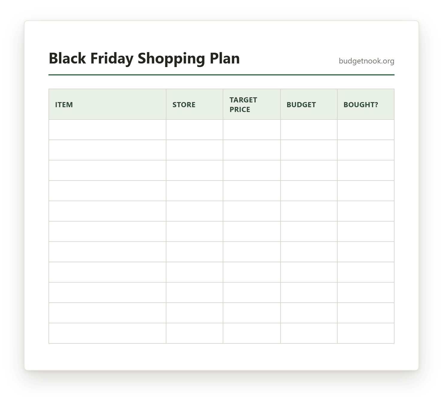 Preview of the Black Friday Shopping Plan printable