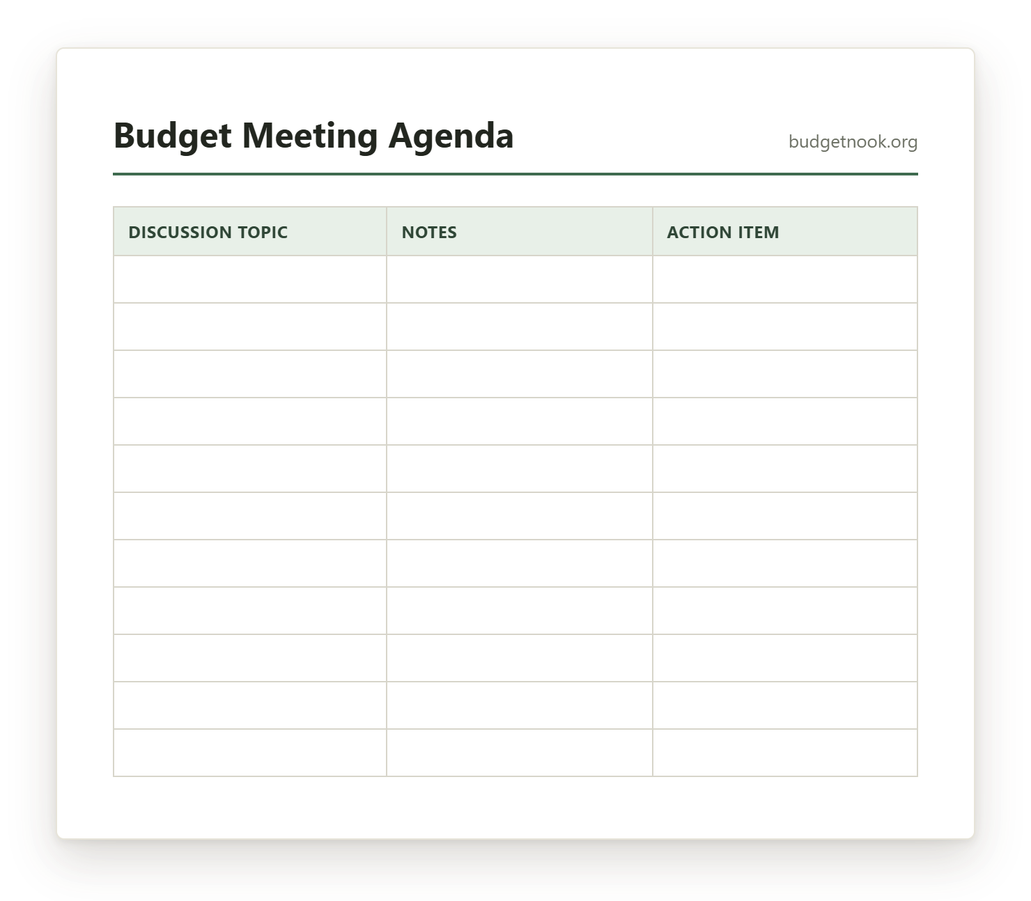 Preview of the Budget Meeting Agenda printable