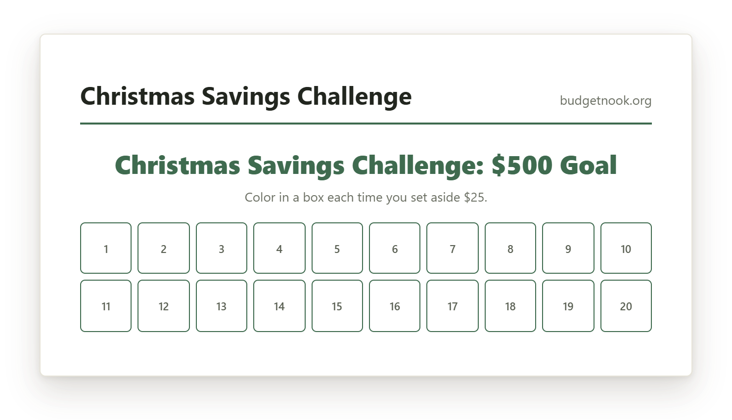 Preview of the Christmas Savings Challenge printable