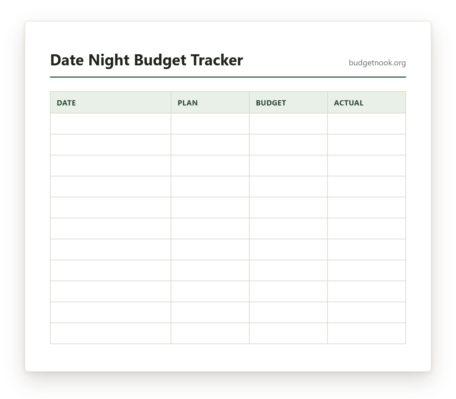 Preview of the Date Night Budget Tracker printable