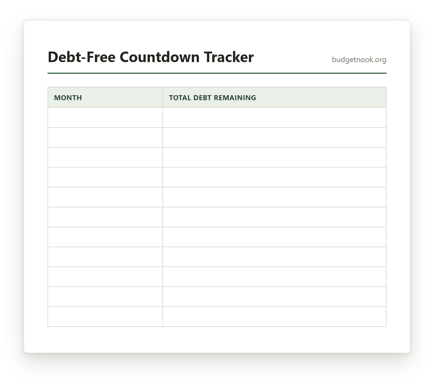 Preview of the Debt-Free Countdown Tracker printable