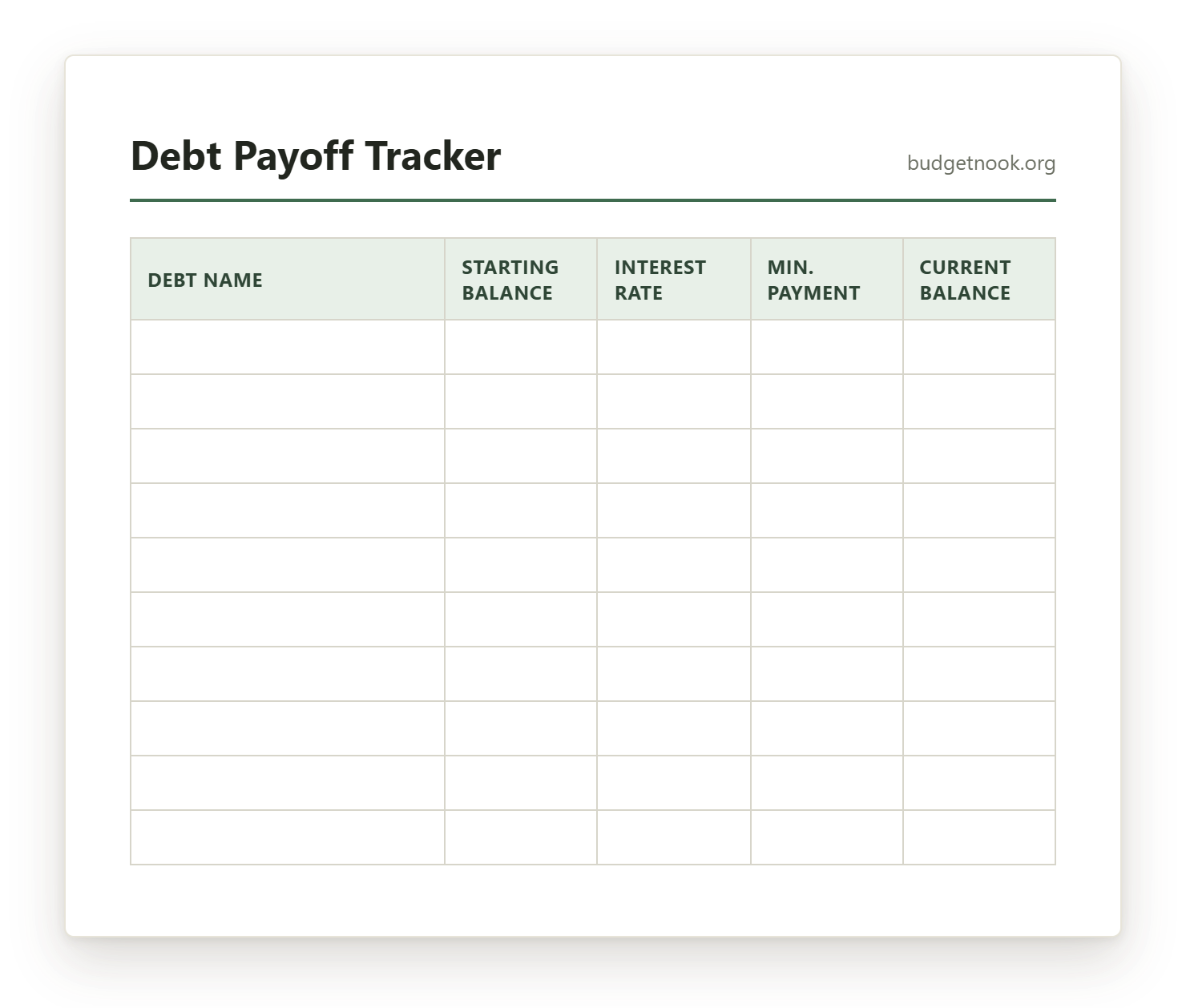 Preview of the Debt Payoff Tracker printable