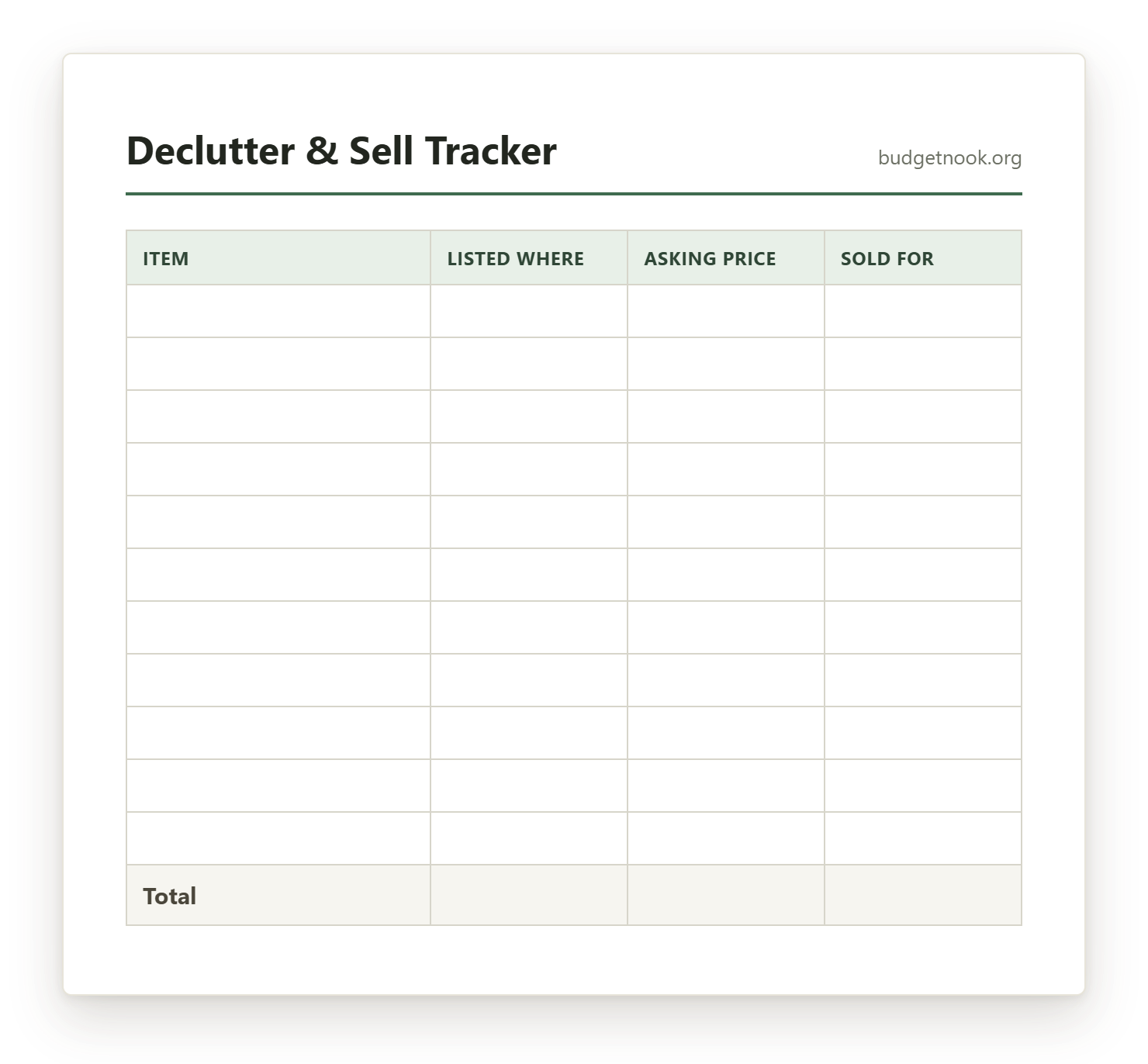 Preview of the Declutter & Sell Tracker printable