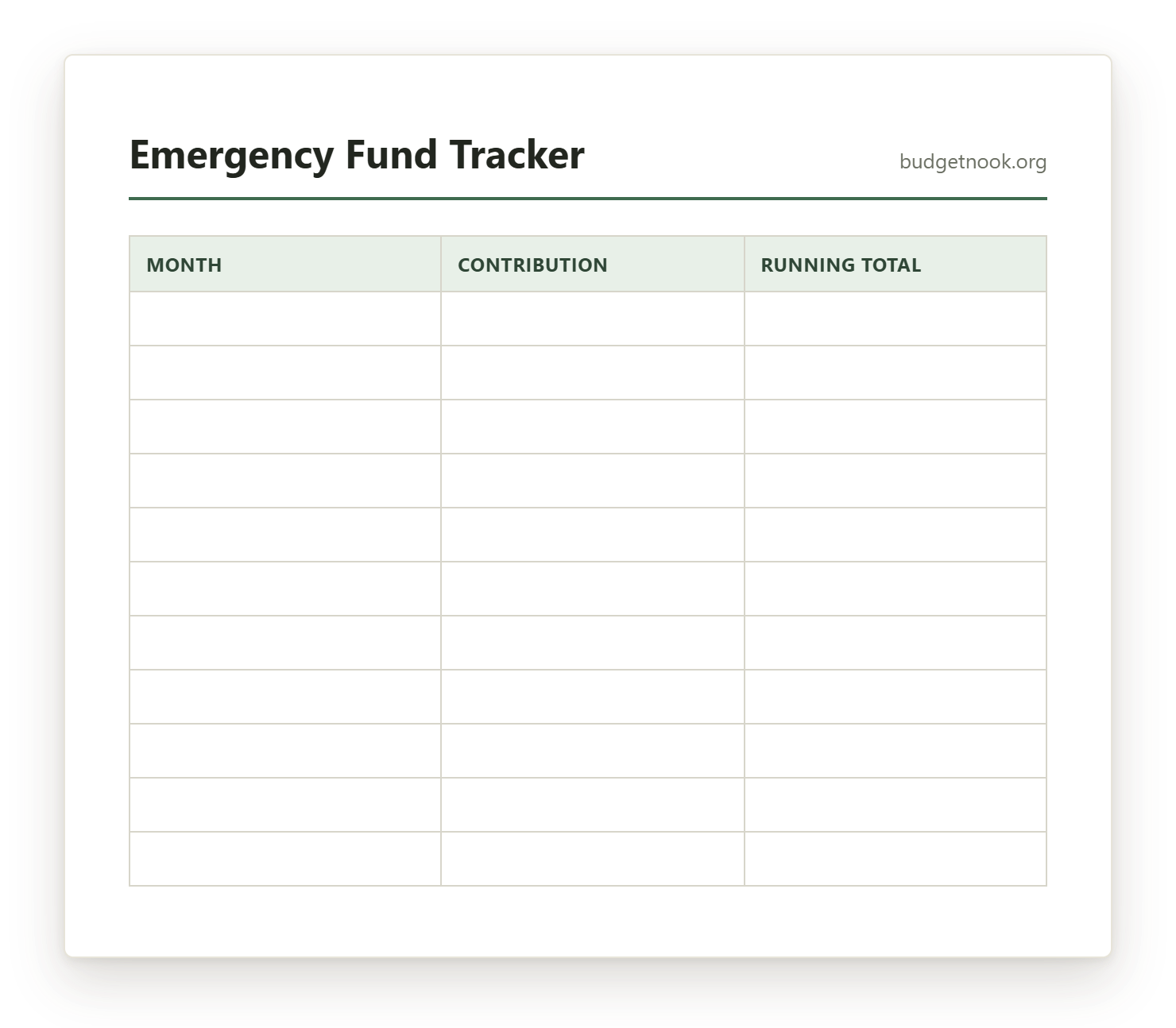 Preview of the Emergency Fund Tracker printable