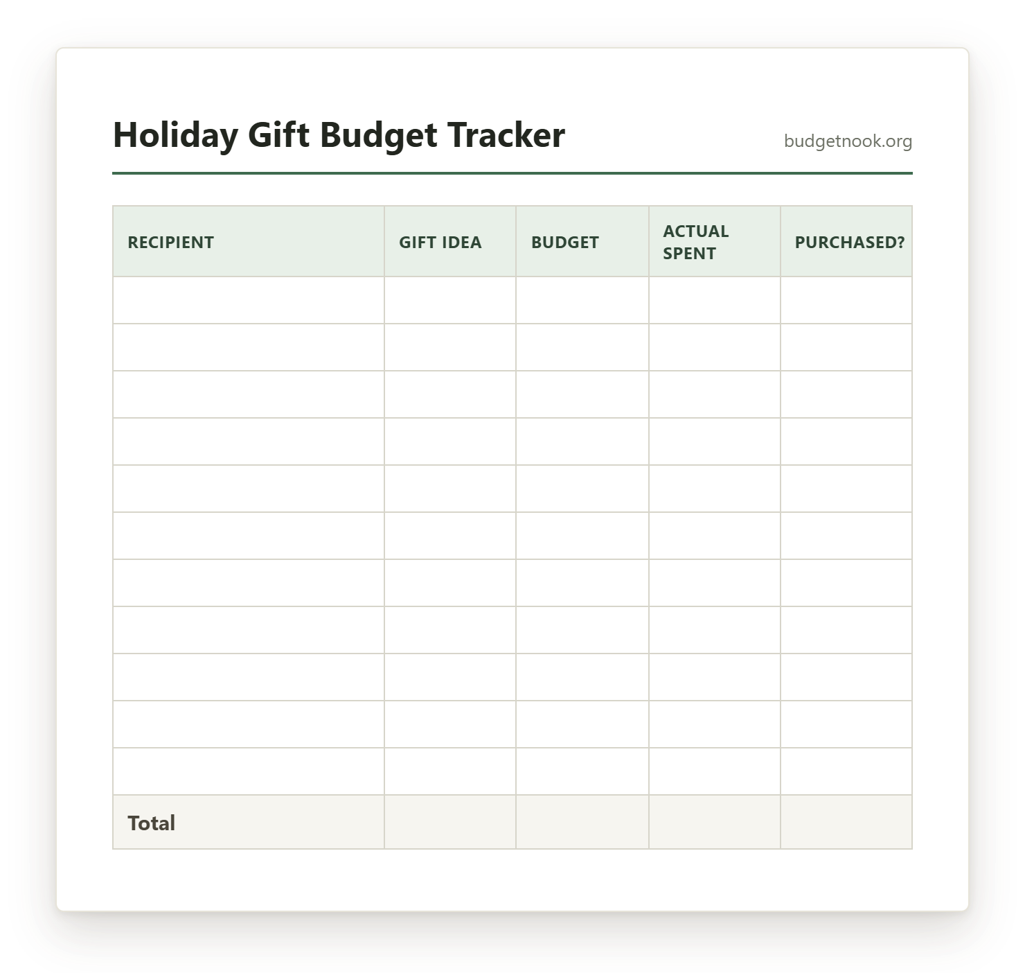 Preview of the Holiday Gift Budget Tracker printable