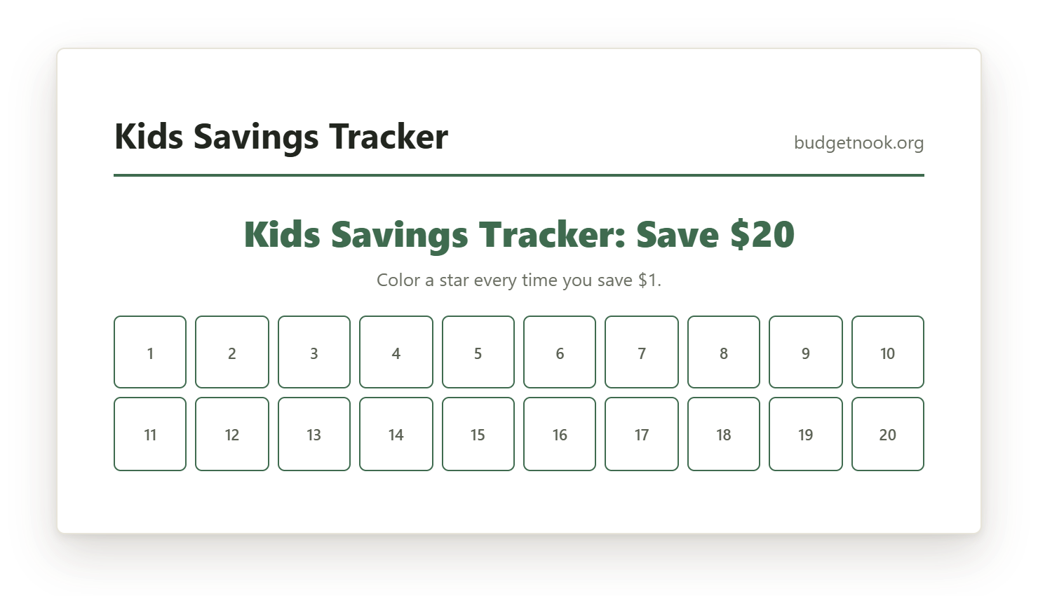 Preview of the Kids Savings Tracker printable