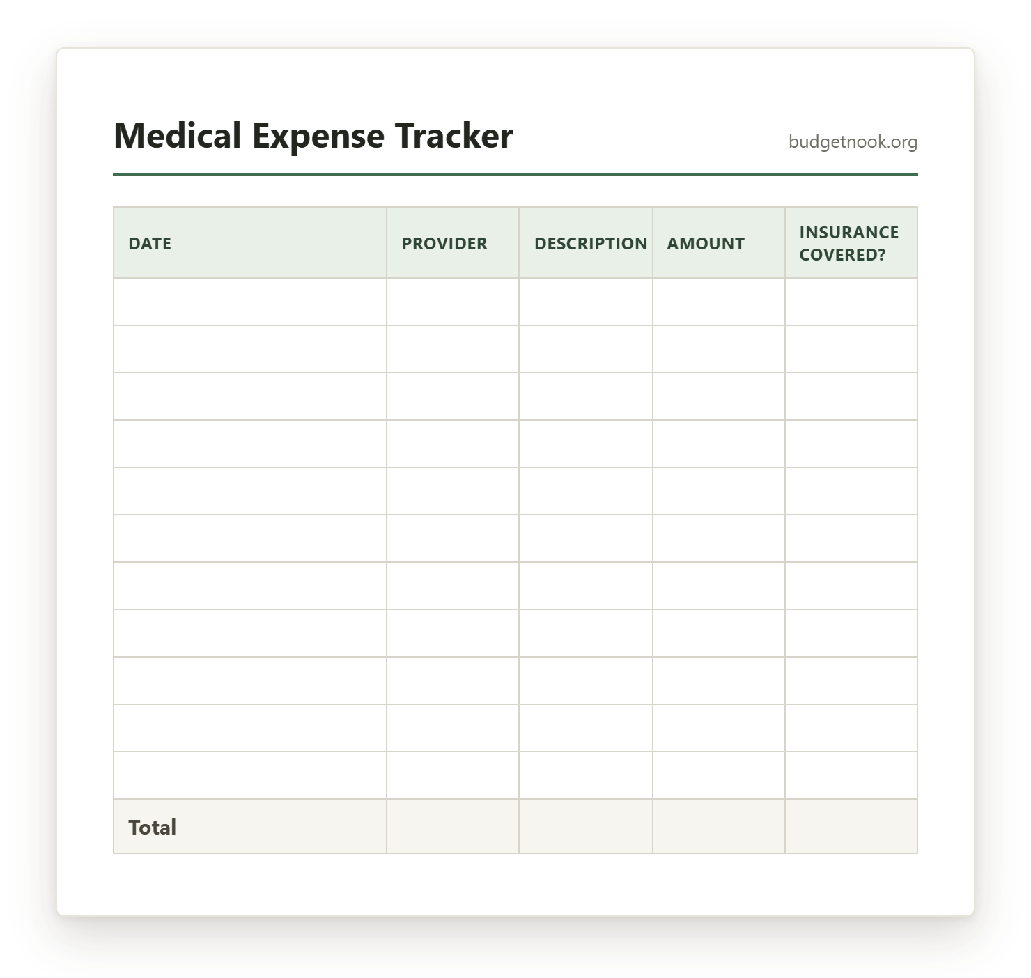 Preview of the Medical Expense Tracker printable