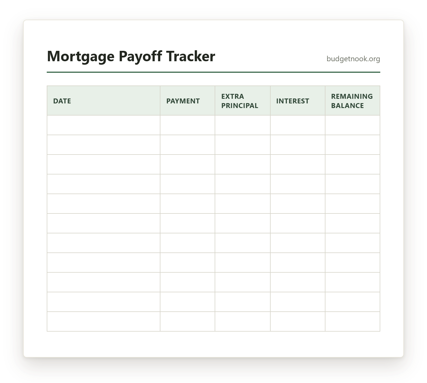 Preview of the Mortgage Payoff Tracker printable
