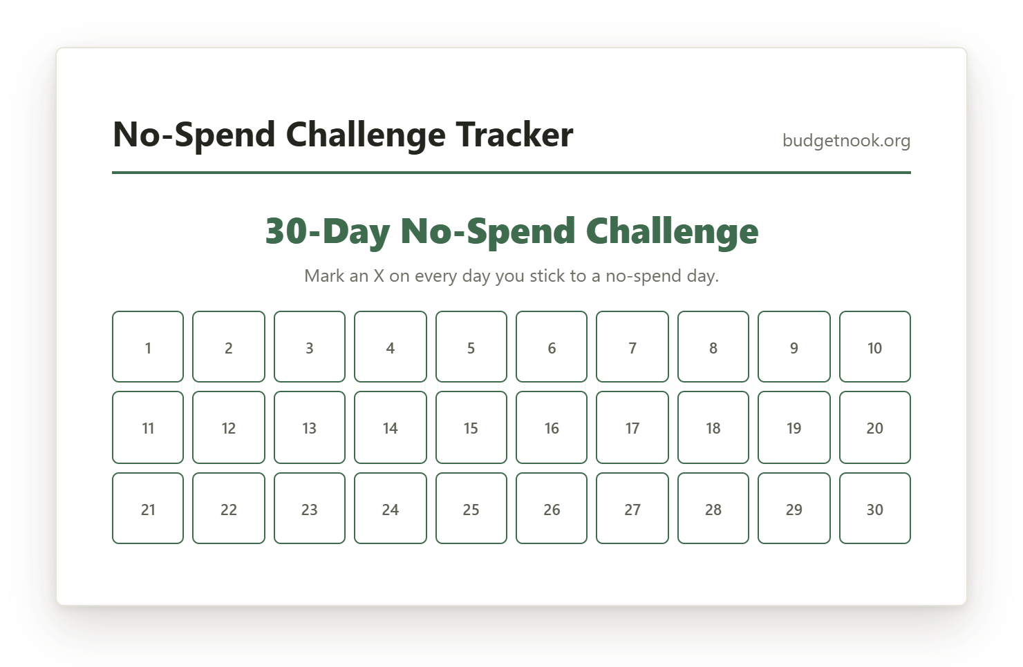 Preview of the No-Spend Challenge Tracker printable