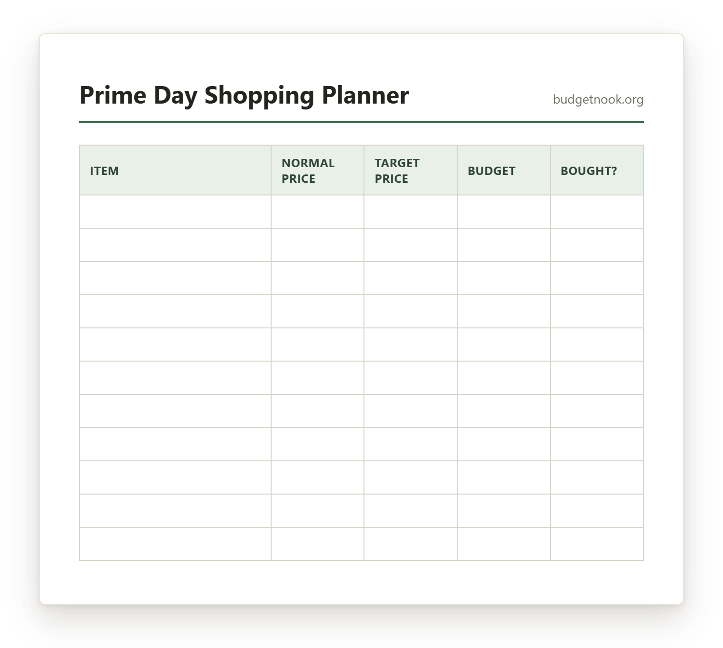 Preview of the Prime Day Shopping Planner printable