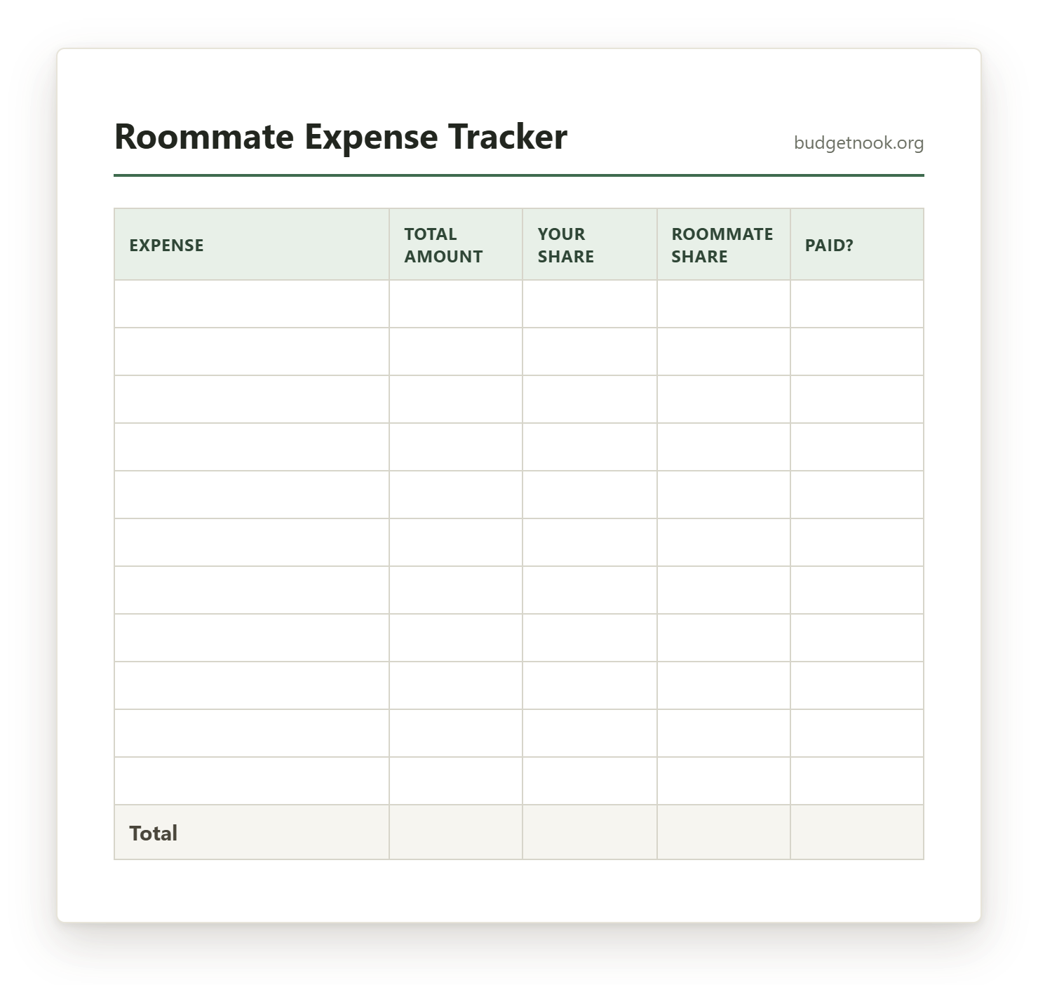Preview of the Roommate Expense Tracker printable