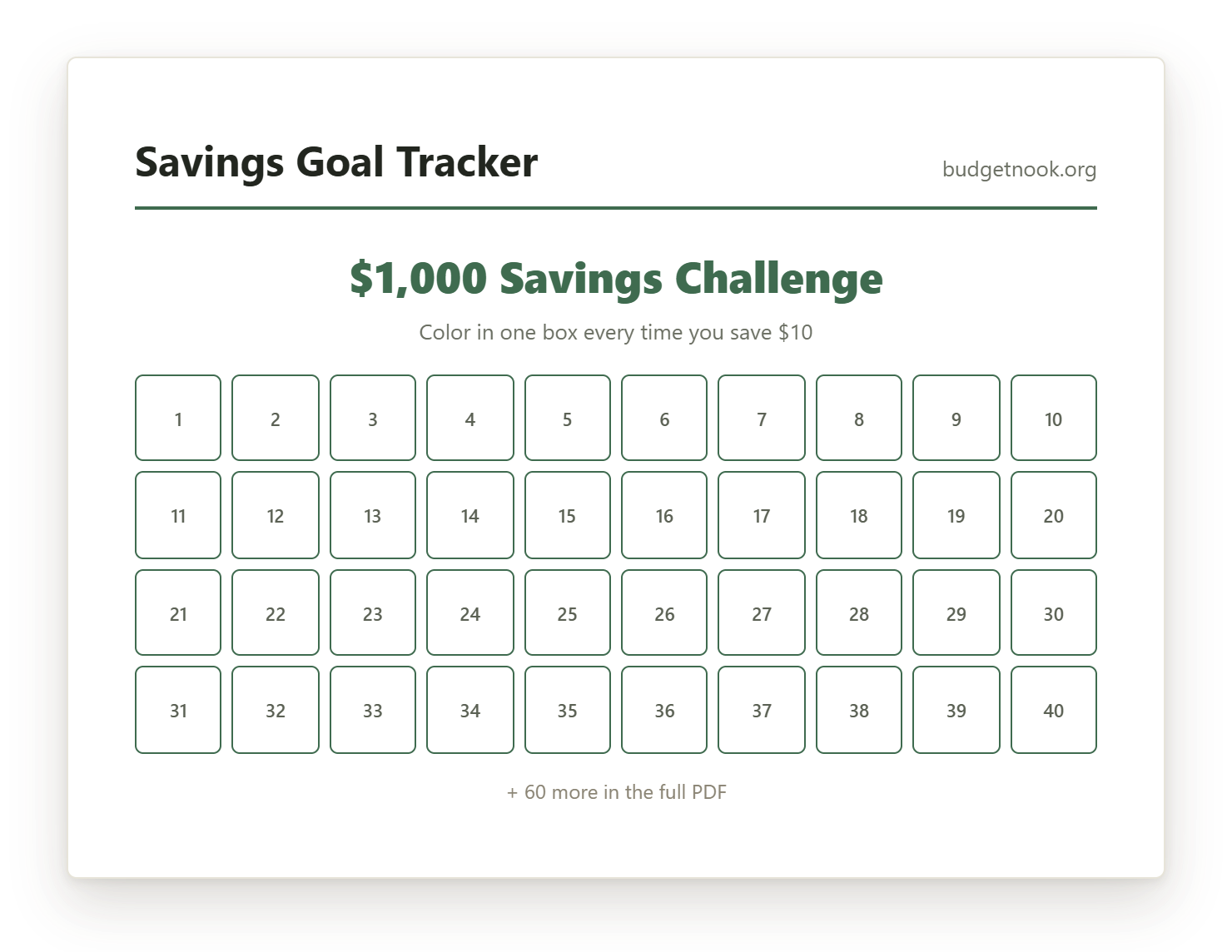 Preview of the Savings Goal Tracker printable
