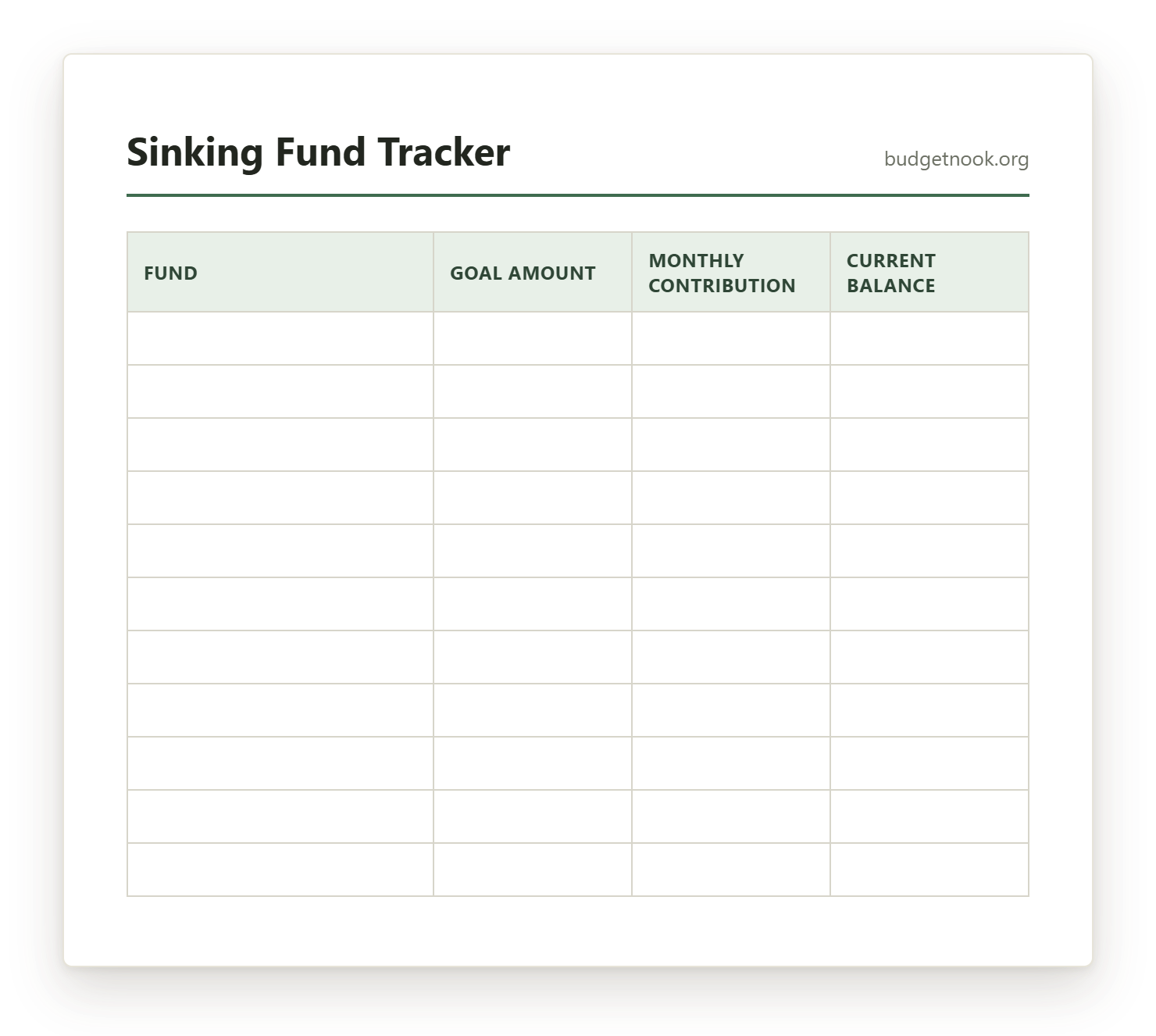 Preview of the Sinking Fund Tracker printable