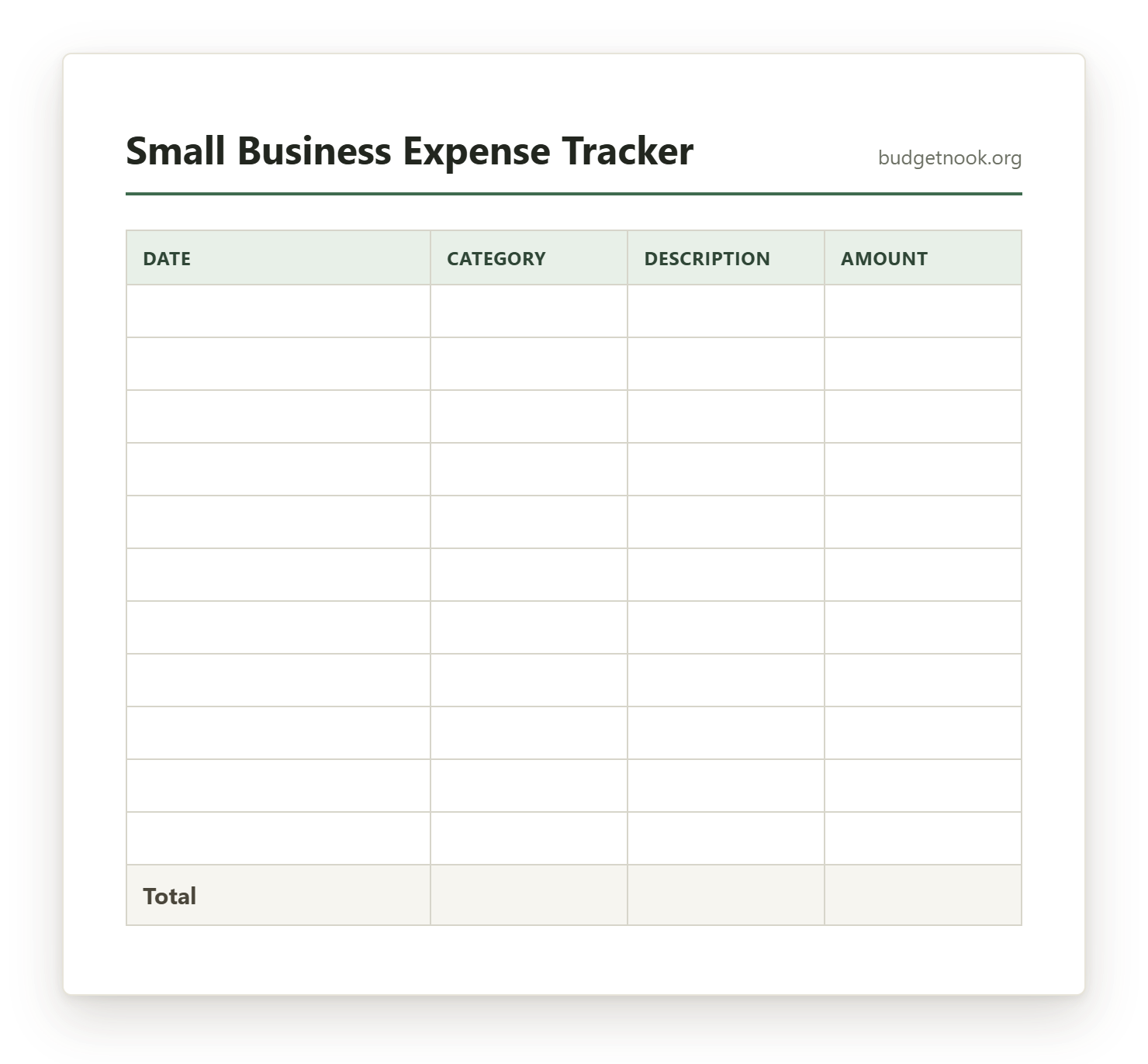 Preview of the Small Business Expense Tracker printable