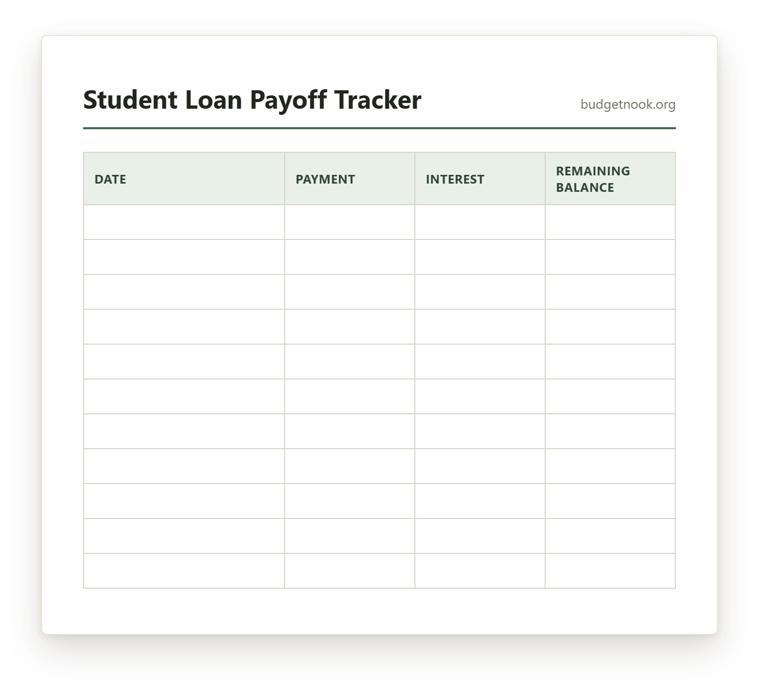 Preview of the Student Loan Payoff Tracker printable