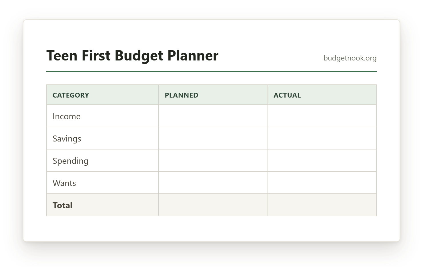 Preview of the Teen First Budget Planner printable