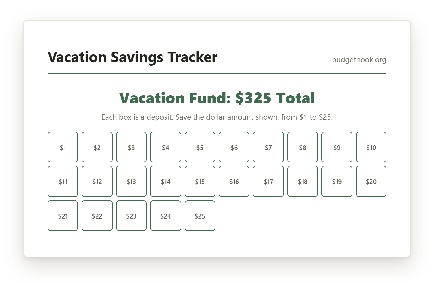 Preview of the Vacation Savings Tracker printable