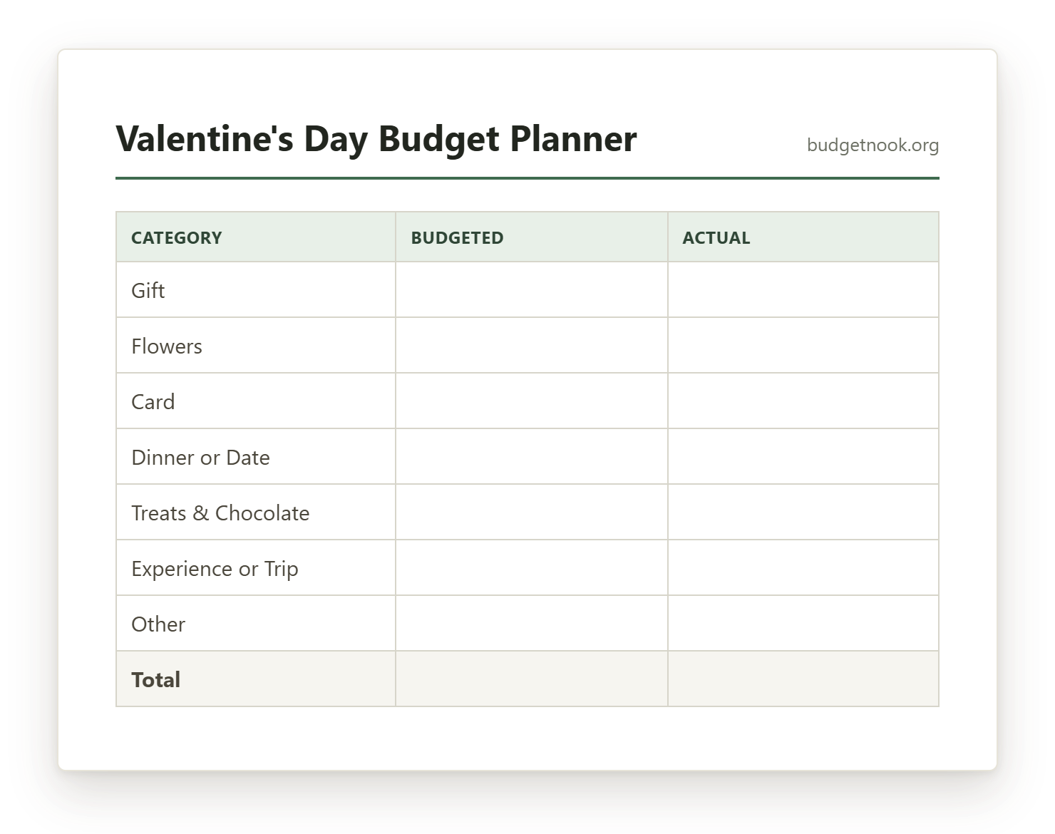 Preview of the Valentine's Day Budget Planner printable