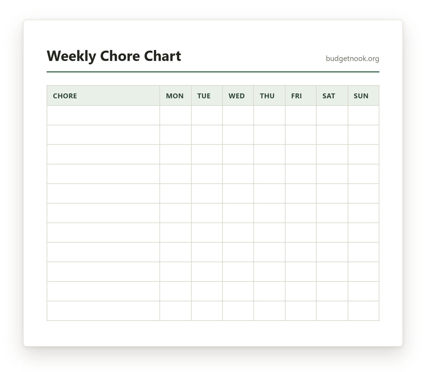 Preview of the Weekly Chore Chart printable