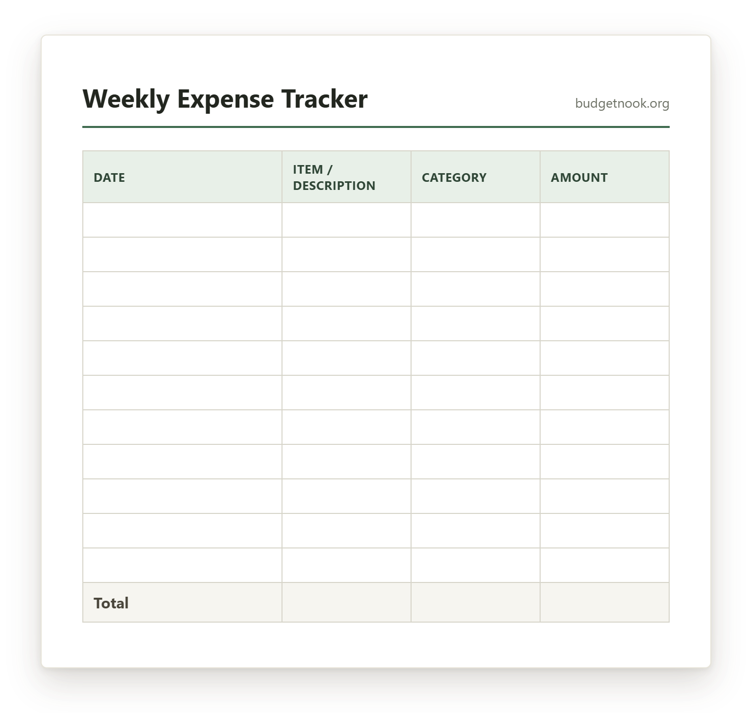 Preview of the Weekly Expense Tracker printable
