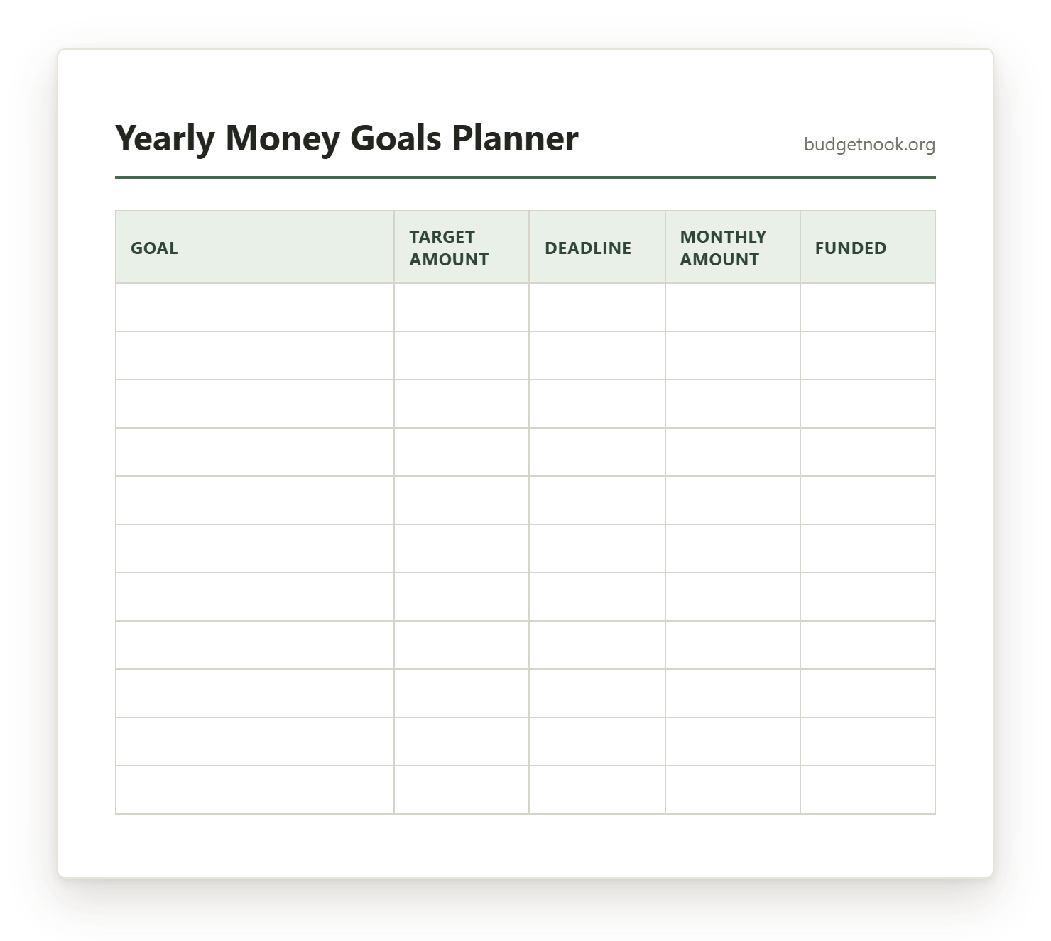 Preview of the Yearly Money Goals Planner printable